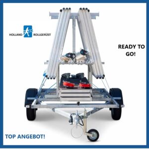 7) Rollgerüst Budget 1.35mtr x 2.50mtr x 8.30mtr AH + Anhänger!