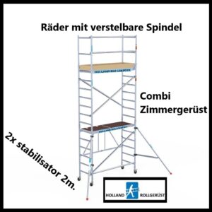 Zimmergerüst profi Combi 5.8m Arbeitshöhe + 2x Stabilisatoren 2m + 4x verstelbare Räder