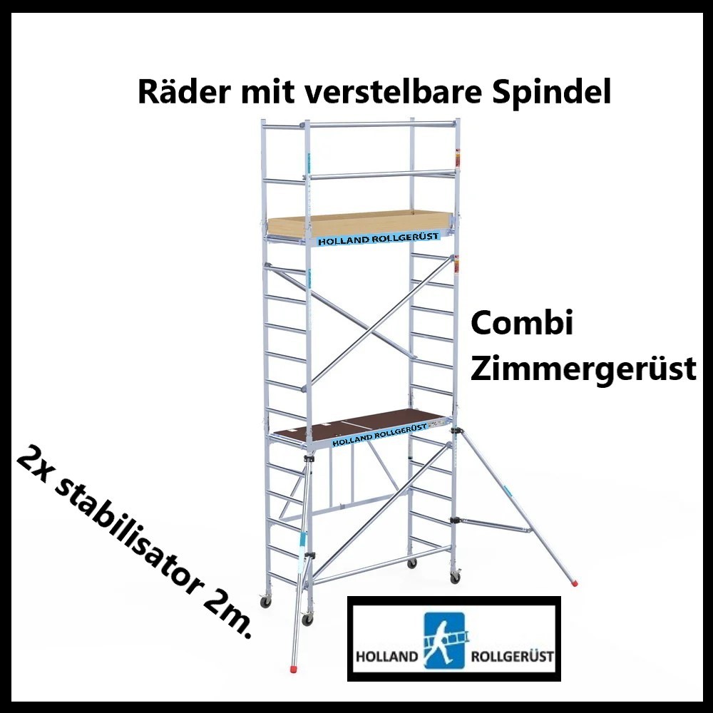 Zimmergerüst profi Combi 5.8m Arbeitshöhe + 2x Stabilisatoren 2m + 4x verstelbare Räder